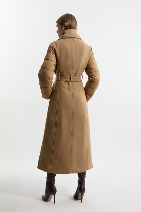 Wool Blend Hybrid Puffer Belted Midi Coat - Image 5