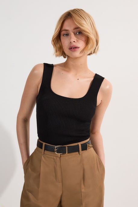 Viscose Blend Rib Knit Square Neck Vest - Image 1