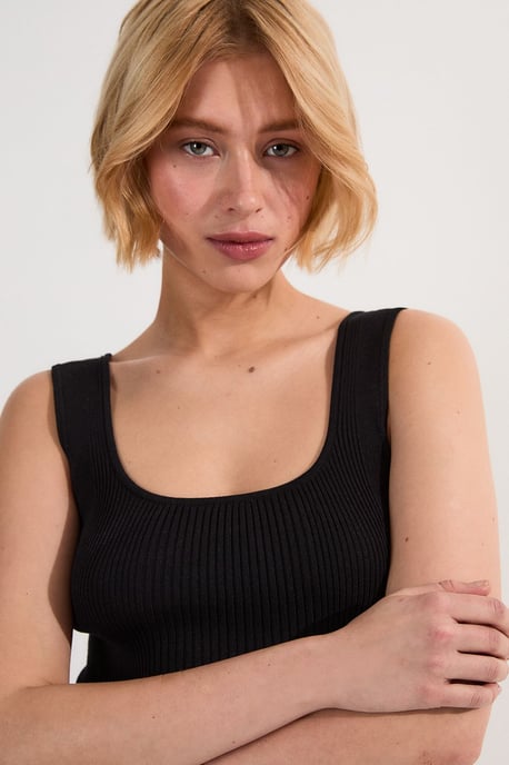 Viscose Blend Rib Knit Square Neck Vest - Image 2