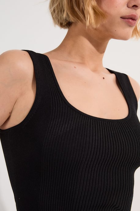 Viscose Blend Rib Knit Square Neck Vest - Image 3