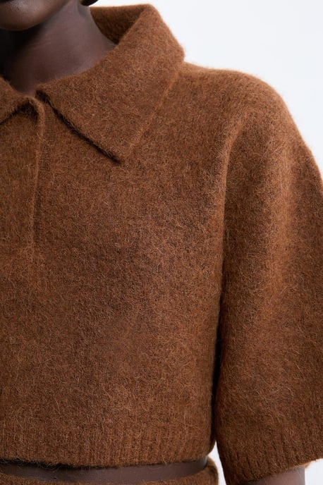 Alpaca Wool Fluffy Knit Polo Top - Image 3