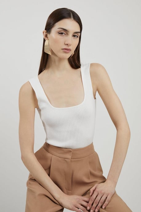 Viscose Blend Rib Knit Square Neck Vest - Image 3