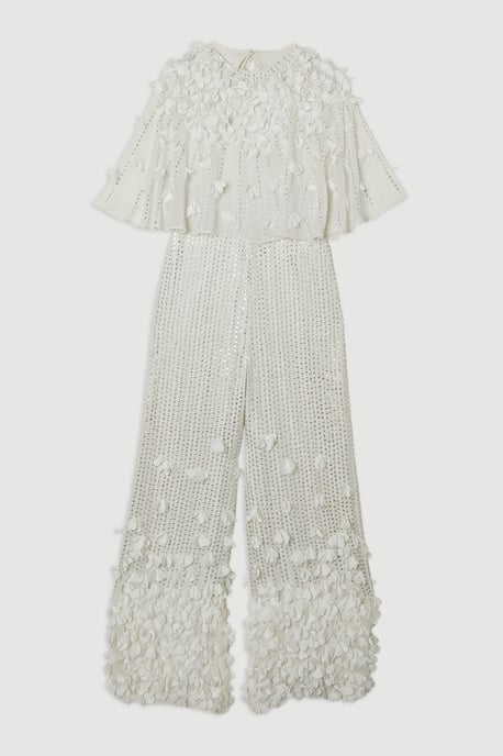 Crystal Applique Angel Sleeve Woven Jumpsuit - Image 4