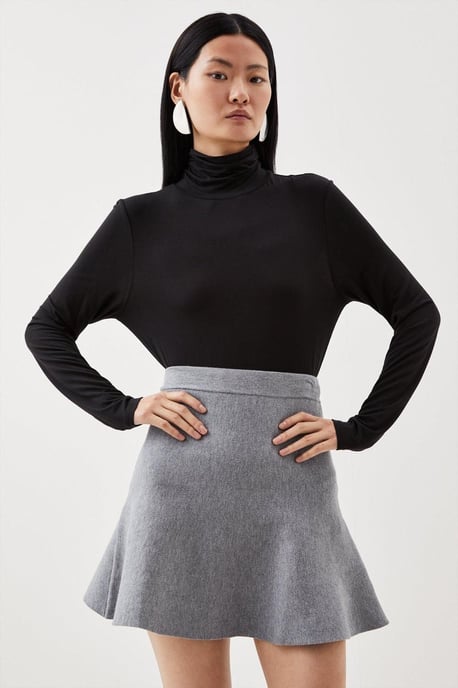 Compact Wool Look Knit Flippy Mini Skirt - Image 1
