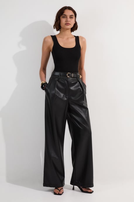 Faux Leather High Waisted Wide Leg Trousers - Image 1