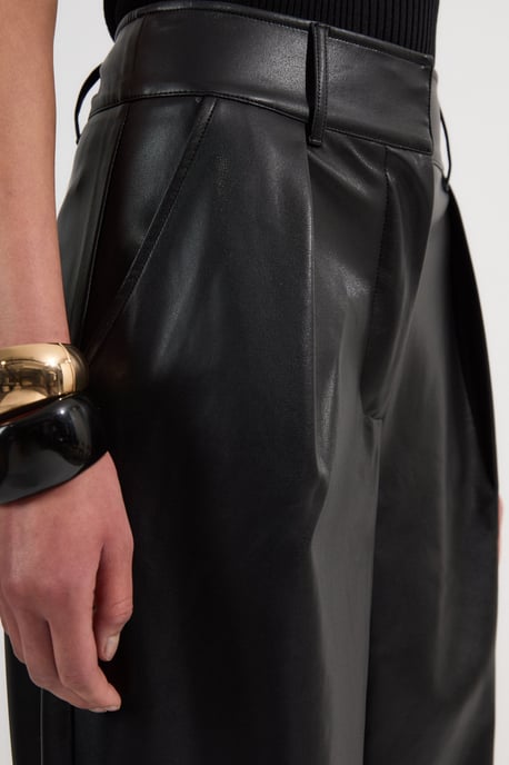 Faux Leather High Waisted Wide Leg Trousers - Image 3