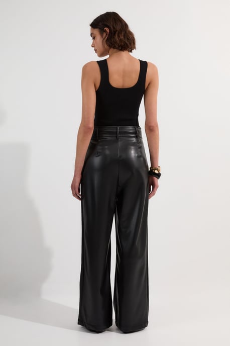 Faux Leather High Waisted Wide Leg Trousers - Image 5