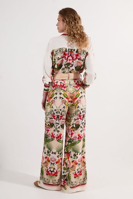 Mirrored Viscose Linen Floral Print With Raffia Belt Woven Trouser - Image 4