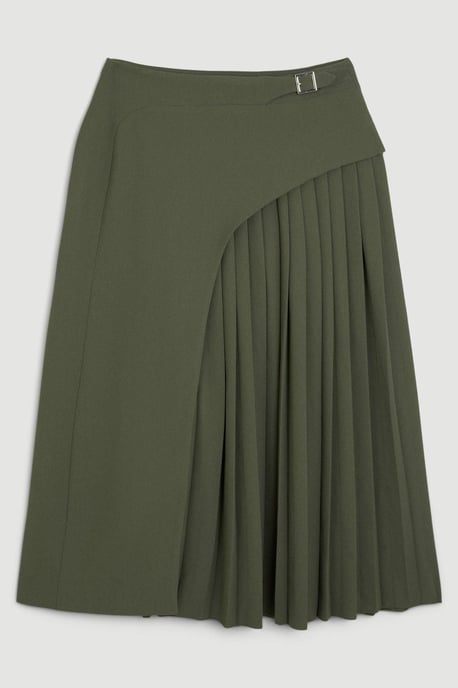 Tailored Buckle Detail Pleated Midi Skirt - Image 4