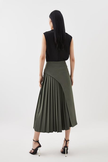 Tailored Buckle Detail Pleated Midi Skirt - Image 5