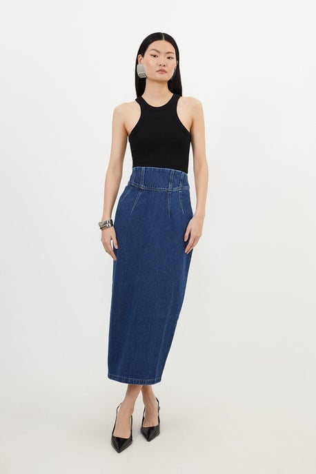 Corset Waist Denim Midi Skirt - Image 1