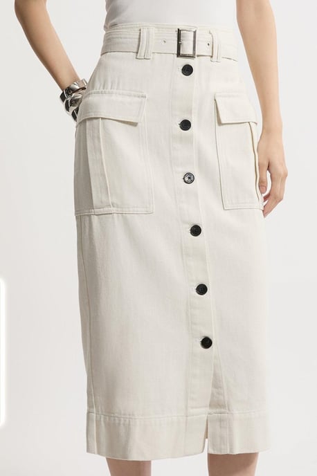 Denim Cargo Pocket Belted Midi Skirt - Image 2