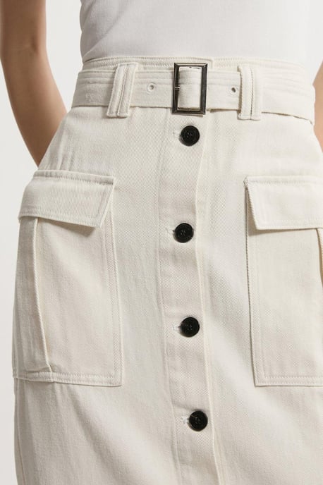 Denim Cargo Pocket Belted Midi Skirt - Image 3