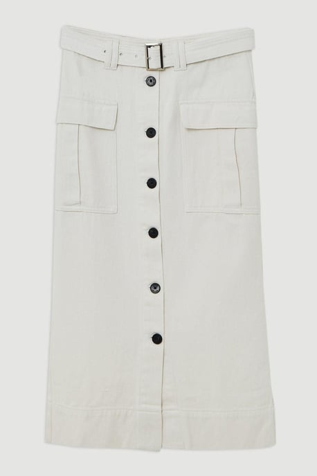 Denim Cargo Pocket Belted Midi Skirt - Image 4
