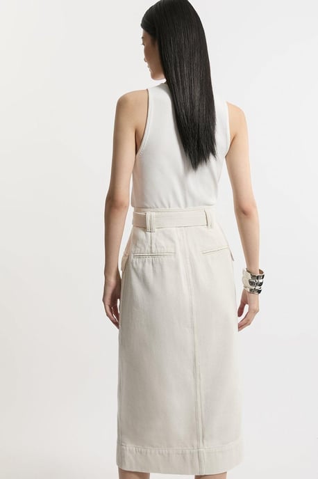 Denim Cargo Pocket Belted Midi Skirt - Image 5