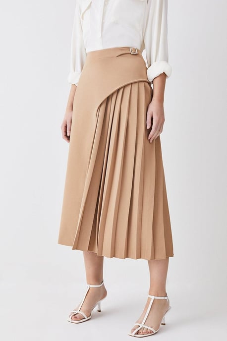 Tailored Buckle Detail Pleated Midi Skirt - Image 2
