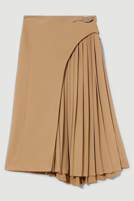 Tailored Buckle Detail Pleated Midi Skirt - Image 4