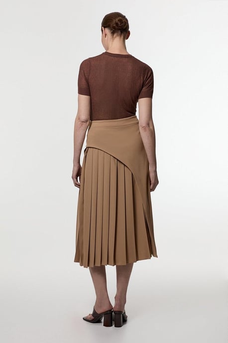 Tailored Buckle Detail Pleated Midi Skirt - Image 6