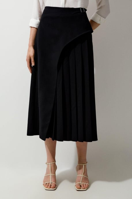 Tailored Buckle Detail Pleated Midi Skirt - Image 3