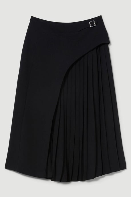 Tailored Buckle Detail Pleated Midi Skirt - Image 4