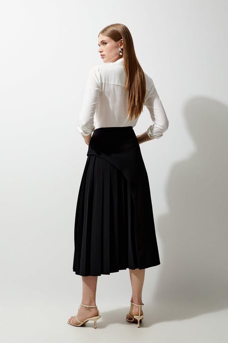 Tailored Buckle Detail Pleated Midi Skirt - Image 6