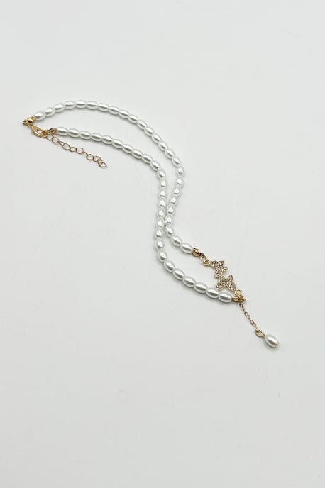 Pearl Chain Necklace with Butterfly Pendant - Image 3