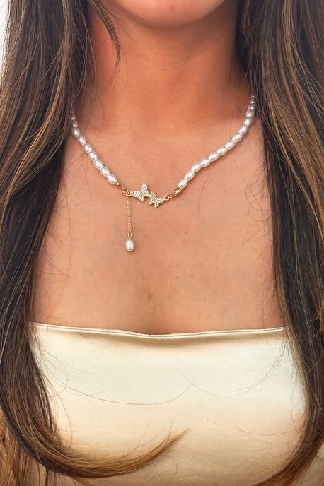 Pearl Chain Necklace with Butterfly Pendant - Image 4