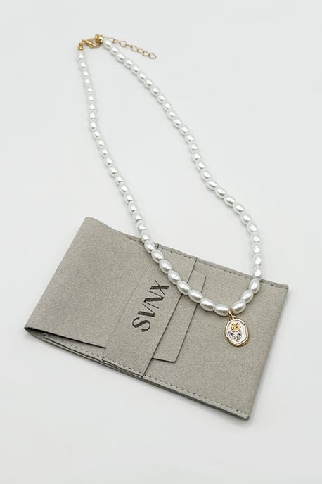 Pearl Chain Necklace with Gold Flower Pendant - Image 4