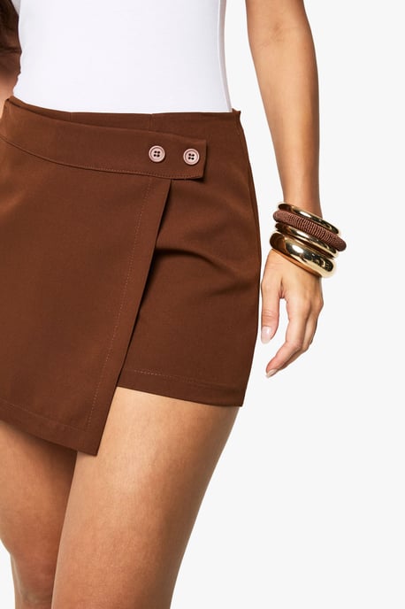 Woven Button Wrap Skort - Image 4
