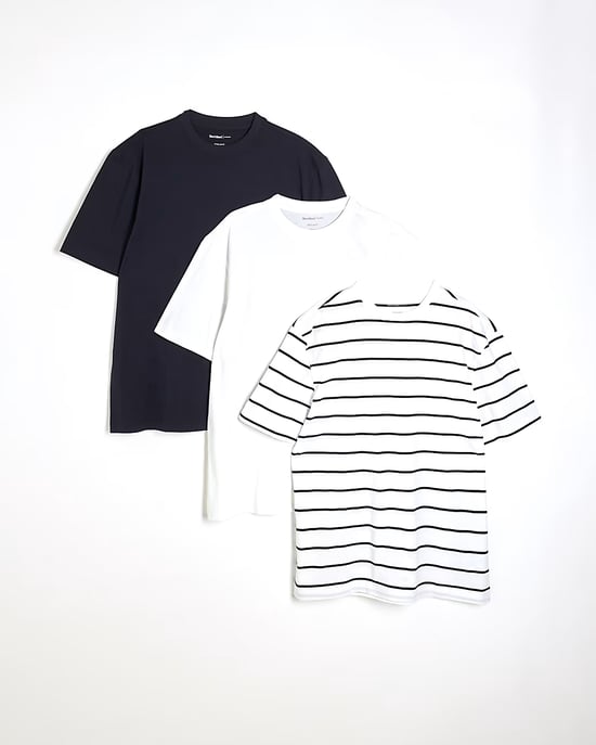 River Island Mens T-Shirt 3 Pack Mixed Colours Short Sleeve Slim Fit - Image 1
