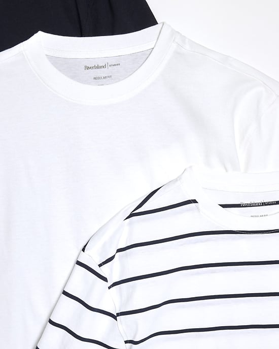 River Island Mens T-Shirt 3 Pack Mixed Colours Short Sleeve Slim Fit - Image 2