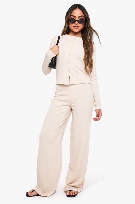 Rib Cardigan and Wide Leg Trouser Co-ord - Image 1