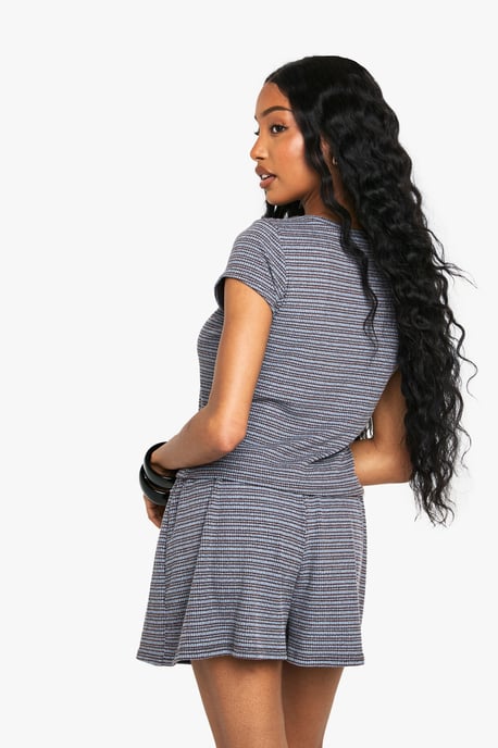 Striped Jersey Button Through Cap Sleeve Top - Image 2