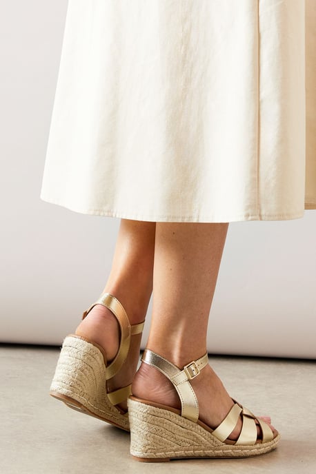 Danica Faux Leather Cross Strap High Espadrille Wedge Sandals - Image 4