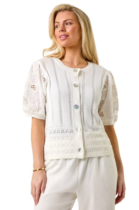 Petite Embroidered Sleeve Knit Cardigan - Image 2