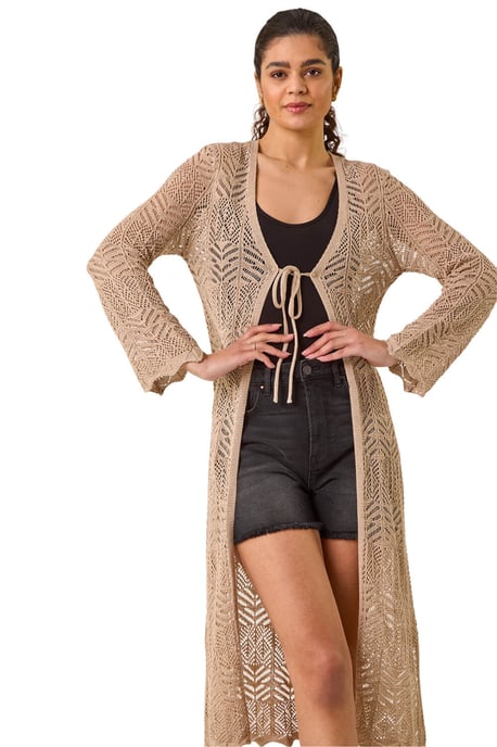 Longline Tie Cotton Blend Knit Cardigan - Image 1