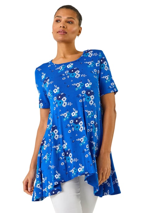 Floral Print Hanky Hem Tunic Top - Image 1