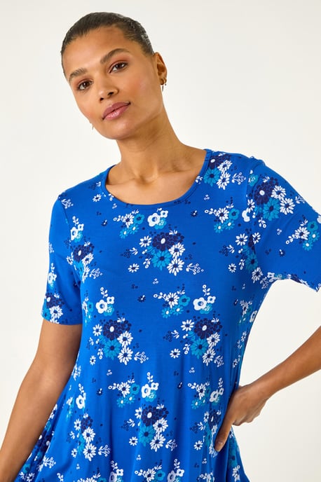 Floral Print Hanky Hem Tunic Top - Image 3