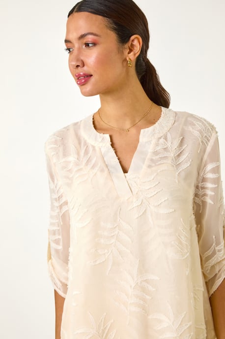 Leaf Print Burnout Wrap Tunic Top - Image 2