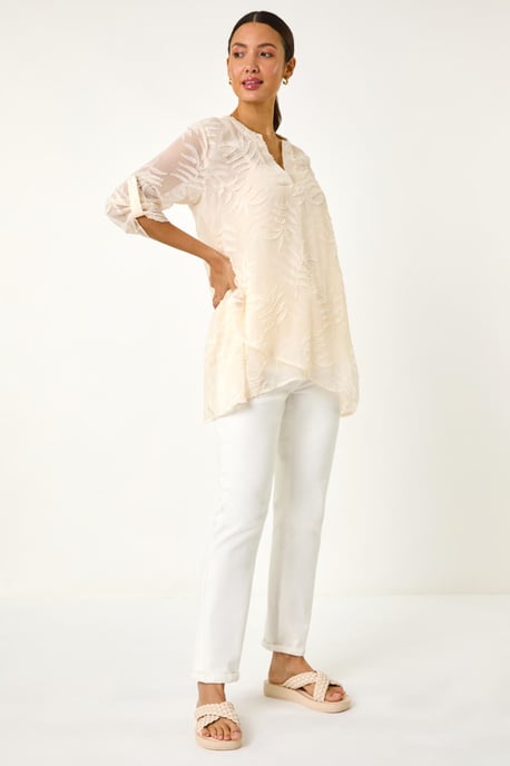 Leaf Print Burnout Wrap Tunic Top - Image 3