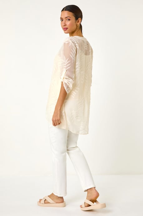 Leaf Print Burnout Wrap Tunic Top - Image 4