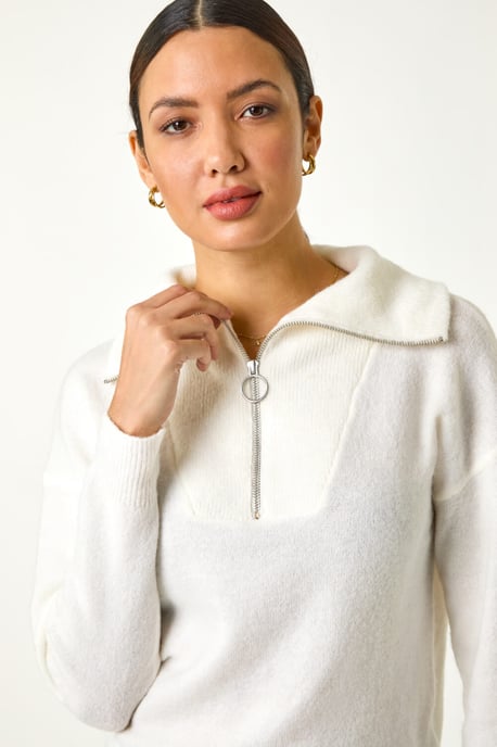 Collar Zip Neck Knit Jumper - Image 2