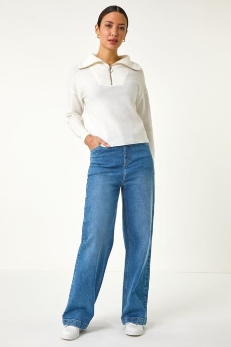 Collar Zip Neck Knit Jumper - Image 3
