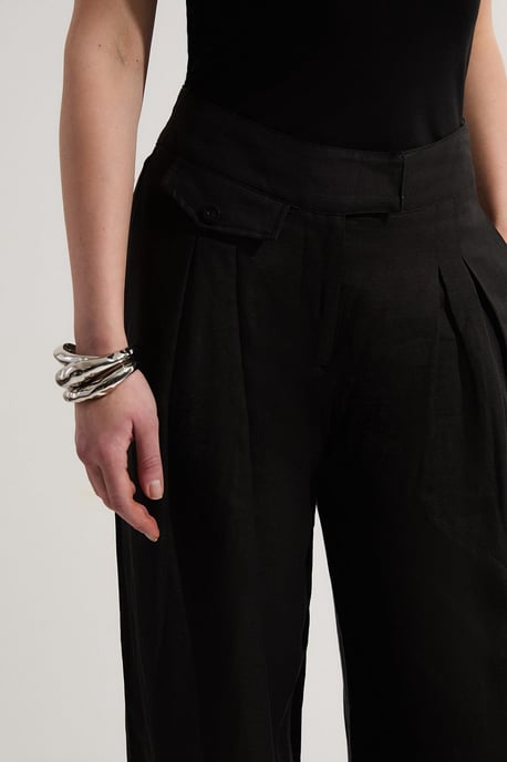 Viscose Linen Pleat And Pocket Detail Woven Straight Leg Trouser - Image 2