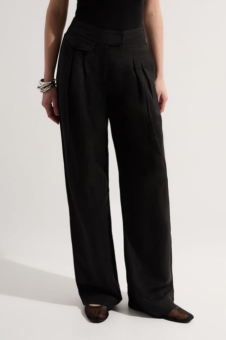 Viscose Linen Pleat And Pocket Detail Woven Straight Leg Trouser - Image 3