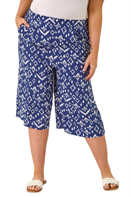 Curve Ikat Print Wide Leg Culottes - Image 1