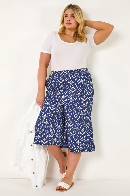 Curve Ikat Print Wide Leg Culottes - Image 2