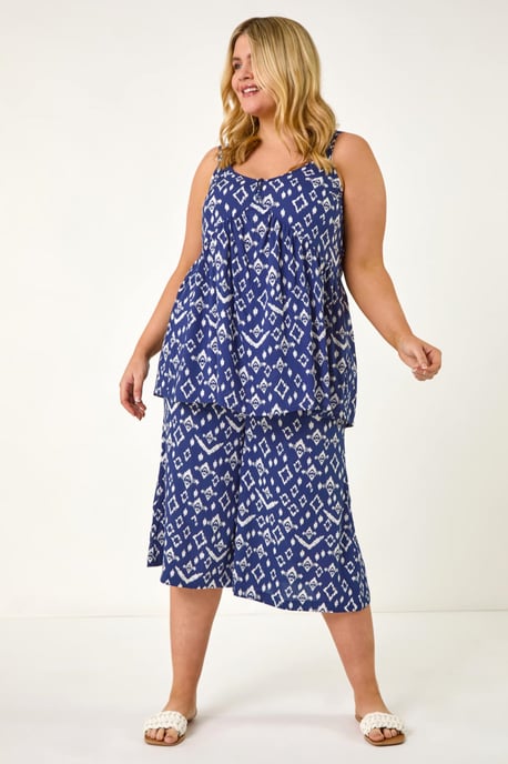 Curve Ikat Print Wide Leg Culottes - Image 3