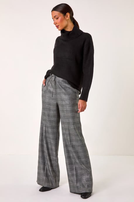 Check Print Tie Front Wide Leg Trouser - Image 3