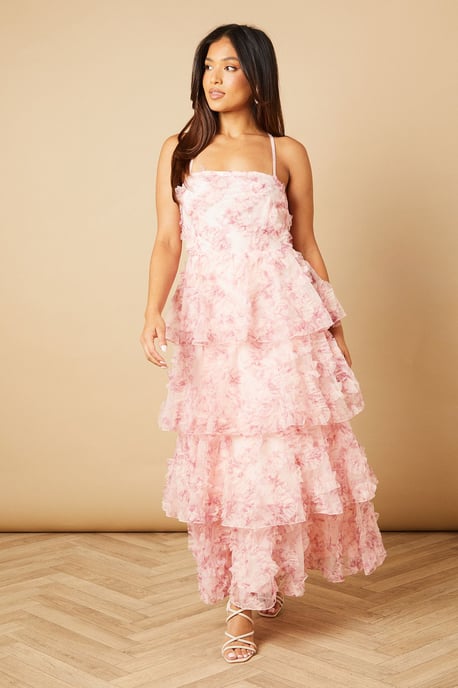 Petite Floral Textured Strappy Midaxi Dress - Image 1